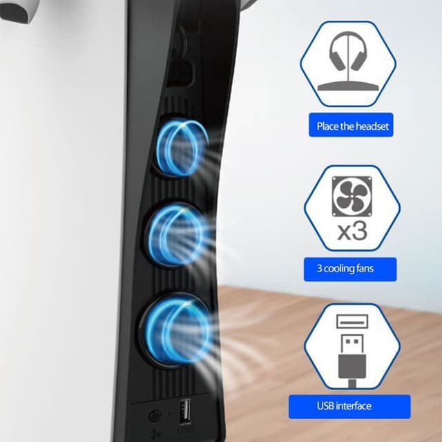 IPEGA til PS5 Dual Controller Ladestander Køleventilator Headset Opbevaringsstand