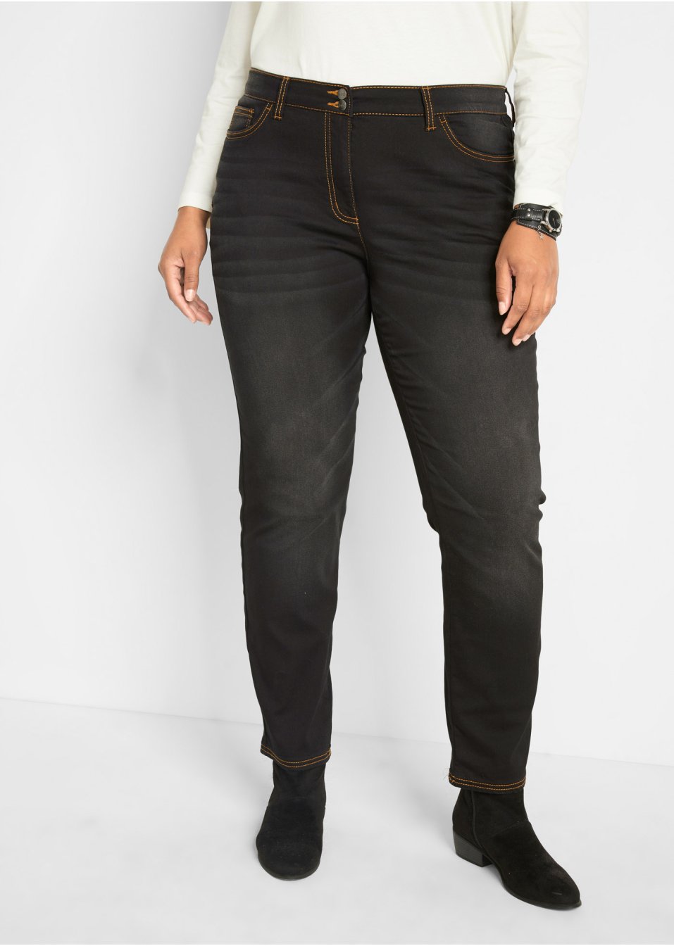 Jean thermo avec effet push-up et taille confortable, Straight
