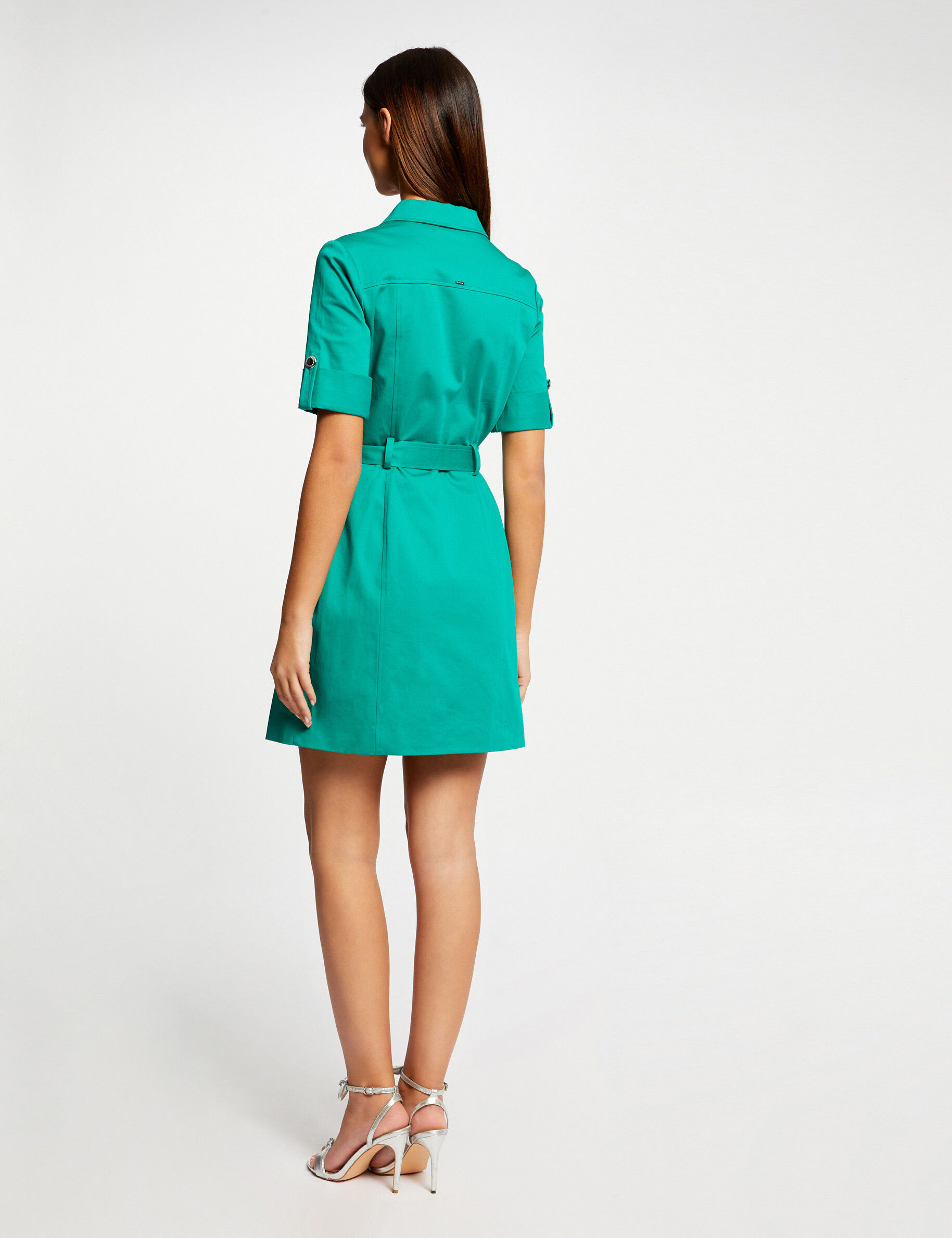 Robe droite manches courtes ceinturée vert moyen femme - vert_moyen