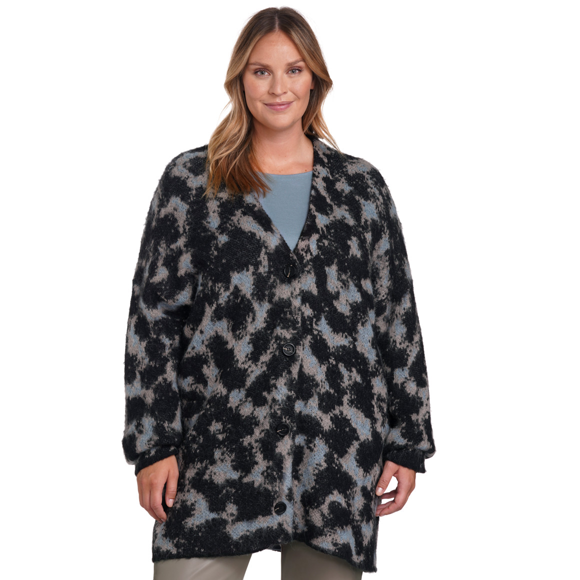 Gina Benotti Damen Strickjacke mit Knopfleiste hellblau / beige / schwarz