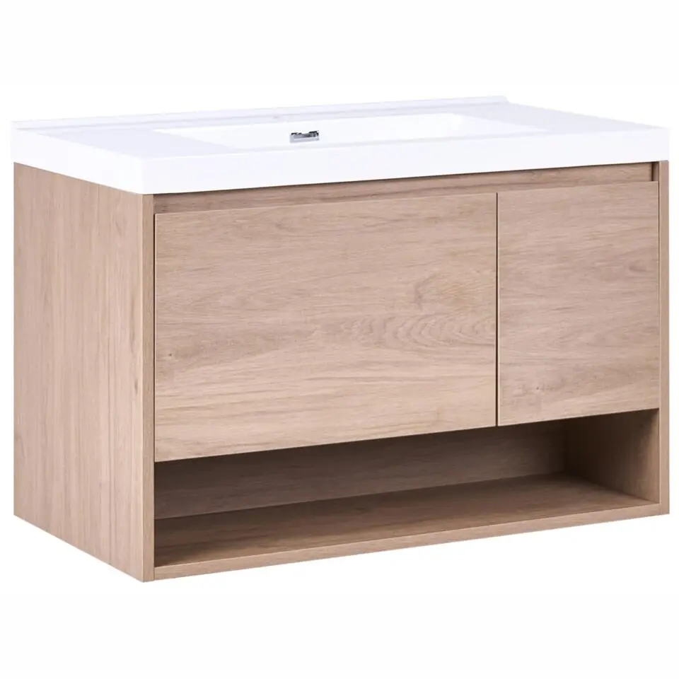 UMAYO - Wandgemonteerd meubel met wasbak - Lichtbruin - MDF