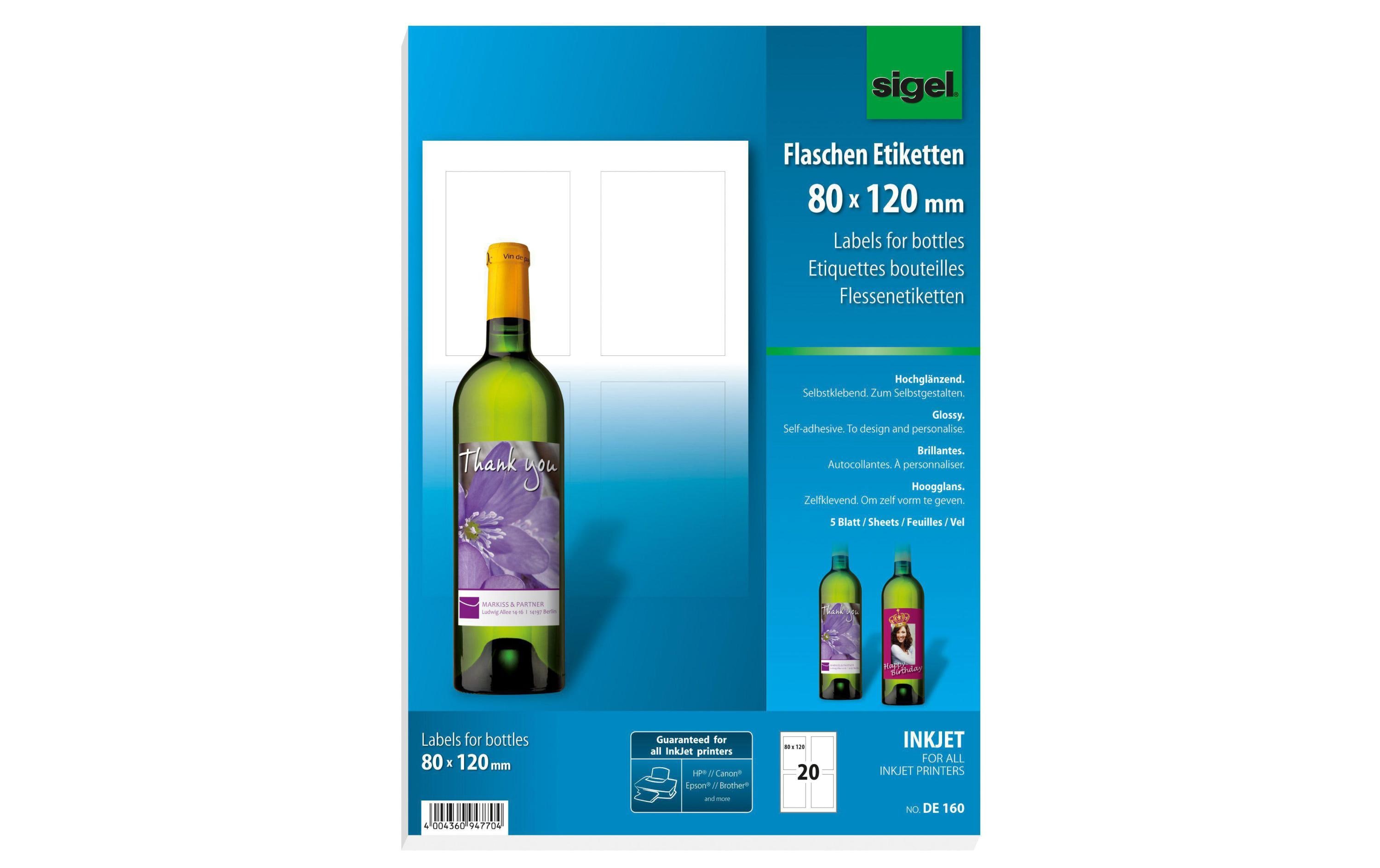 Flaschen-Etiketten 80 x 120 mm5 Bogen à 4 Etiketten zum Selbstgestalten