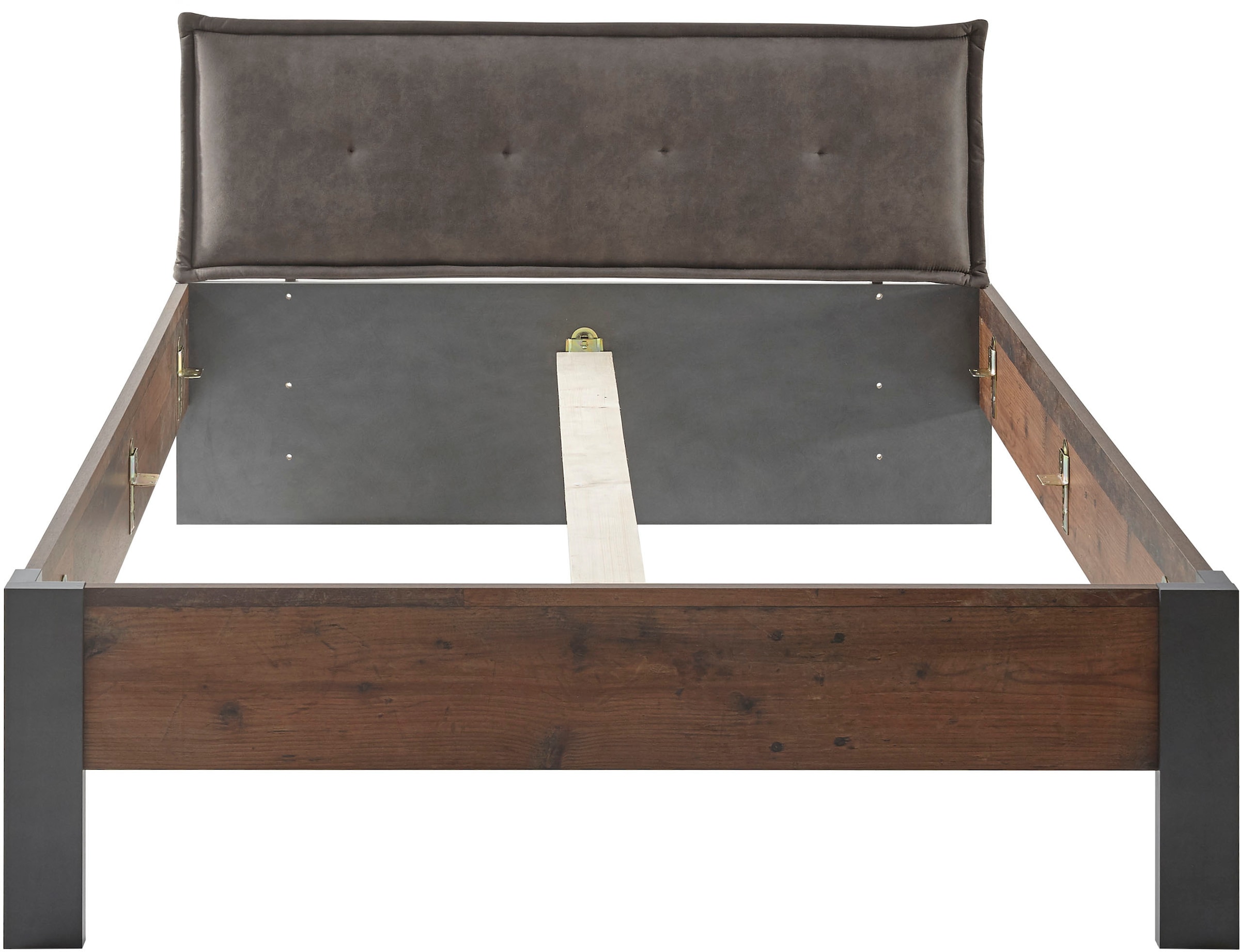 Home affaire Einzelbett »BROOKLYN Bett im Industrial Design, Bettgestell, Bettrahmen« Gepolstertes Kopfteil, Liegefläche 140 x 200 cm