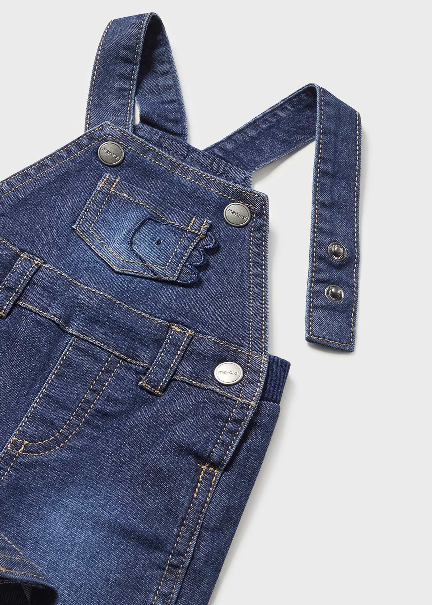 Jardineira jeans com camiseta de algodão para recém-nascido