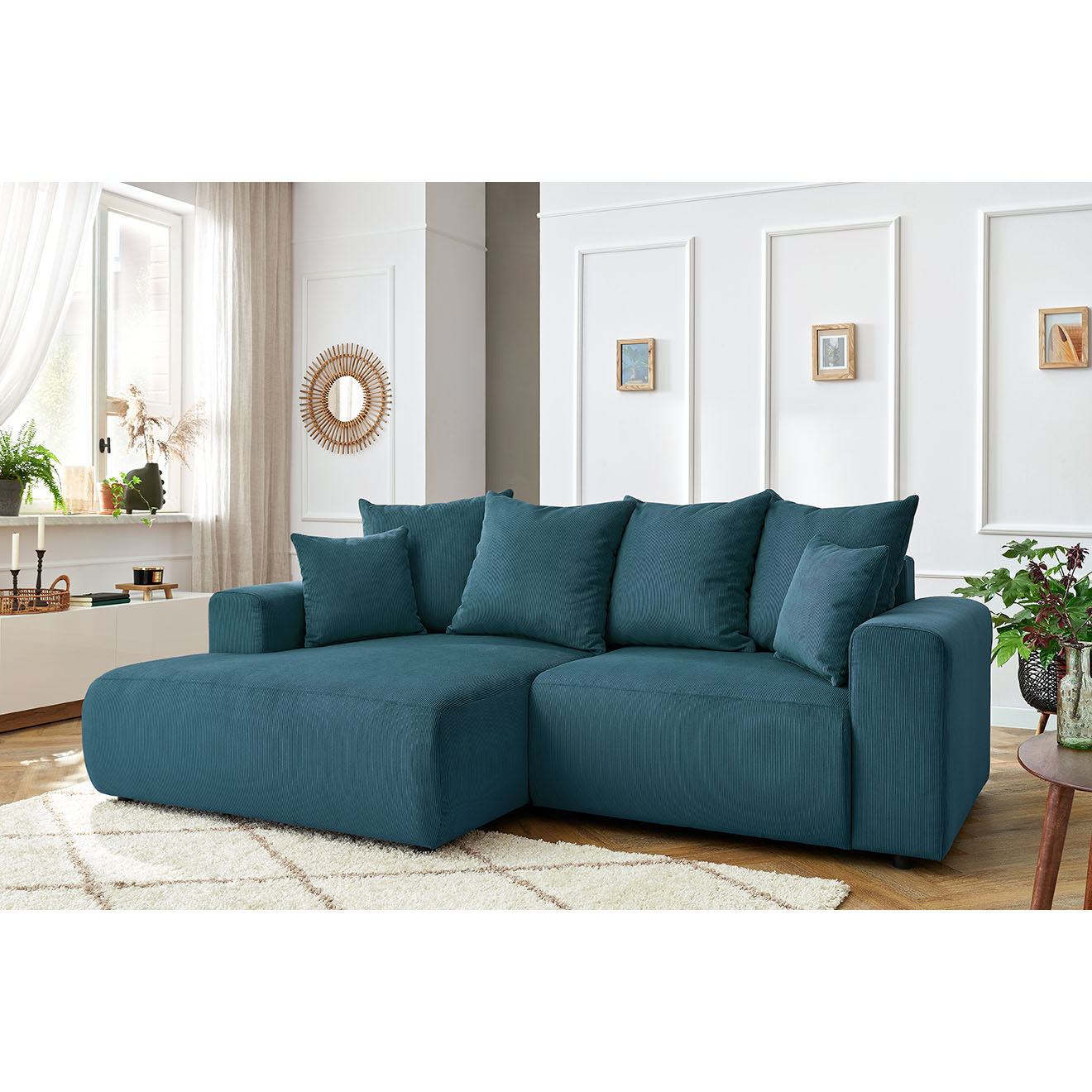 Bobochic Canapé d'angle fixe gauche Enjoy bleu foncé - 237x147x95 cm