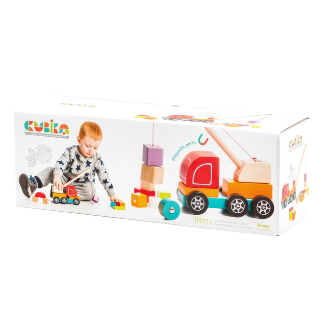Cubika - Krannwagen mit magnetischen Holzklötzen - 11tlg.