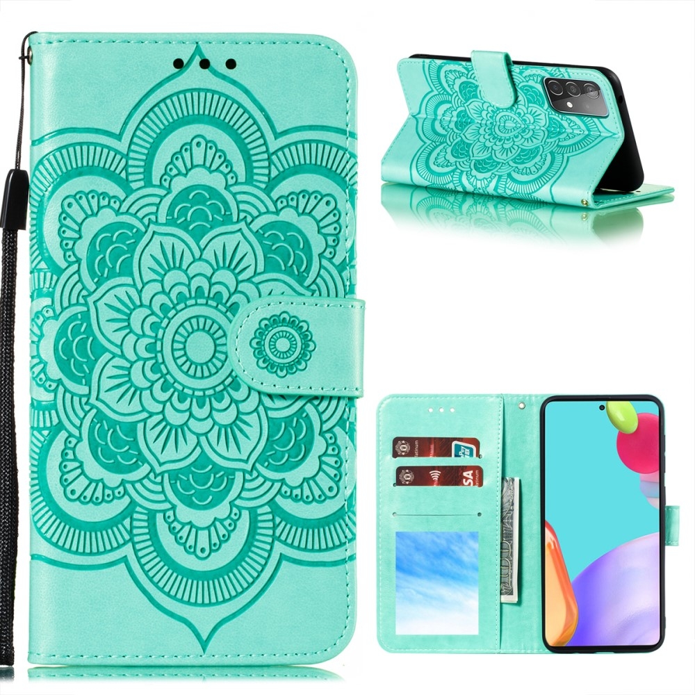 Samsung Galaxy A52s 5G / A52 (5G) Leder Tasche Wallet - Mandala Flowers Imprint - Türkis