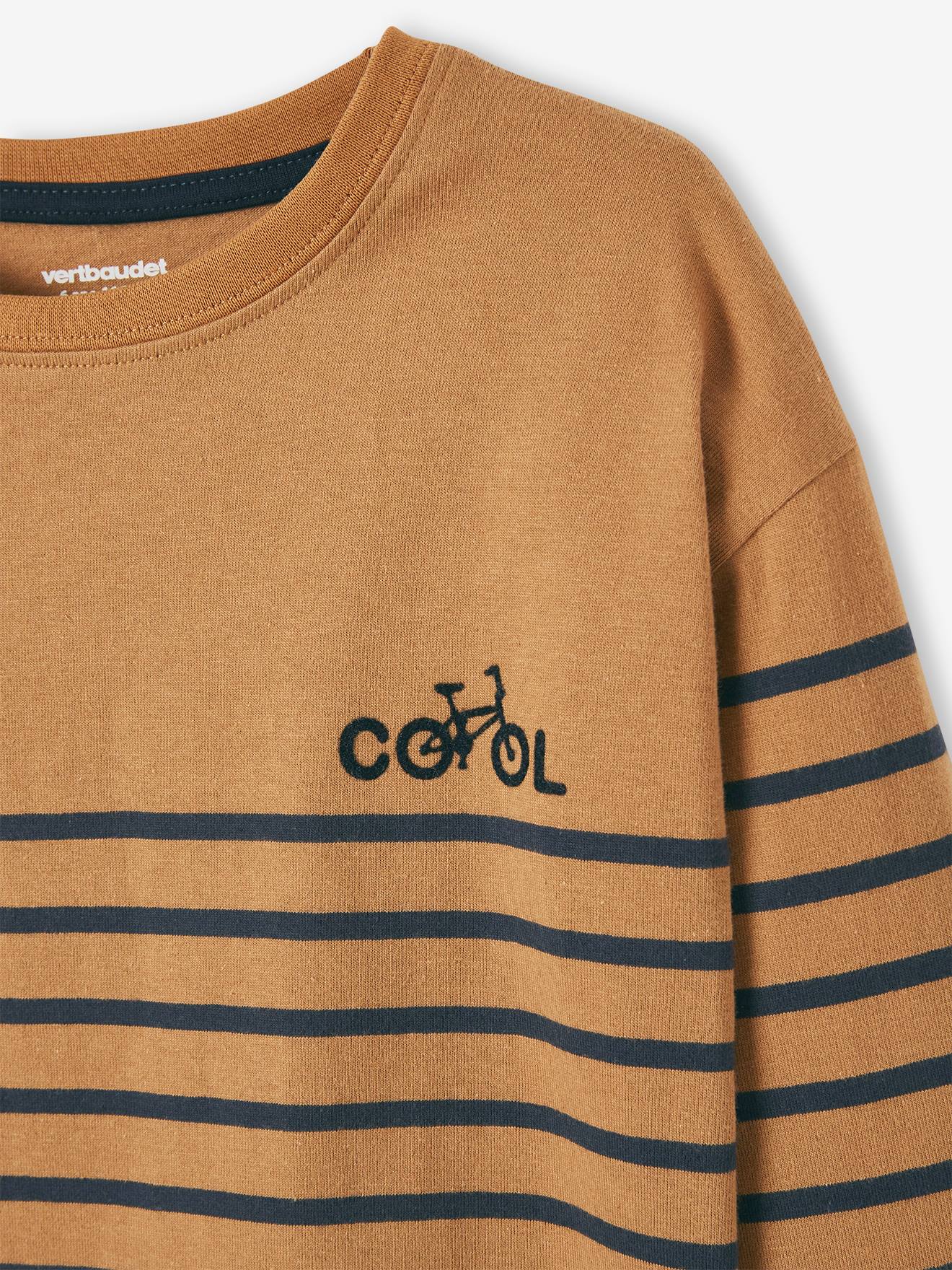 Camiseta estilo marinheiro com detalhe em veludo flocado no peito, para meninos, cinza mesclado médio