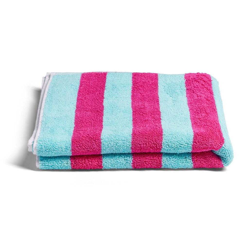 Serviette de plage 70x140cm rayée rose et bleu 100% coton