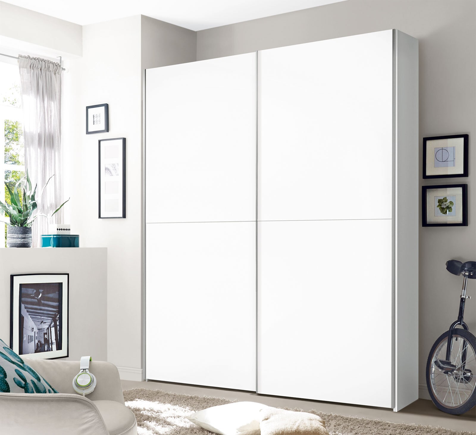Schwebetürenschrank CHANCE 170 x 195 x 59 cm Nachbildung weiß