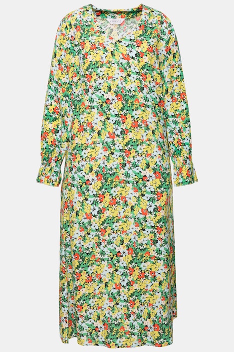 Maxikleid, A-Line, Flower Print, Langarm