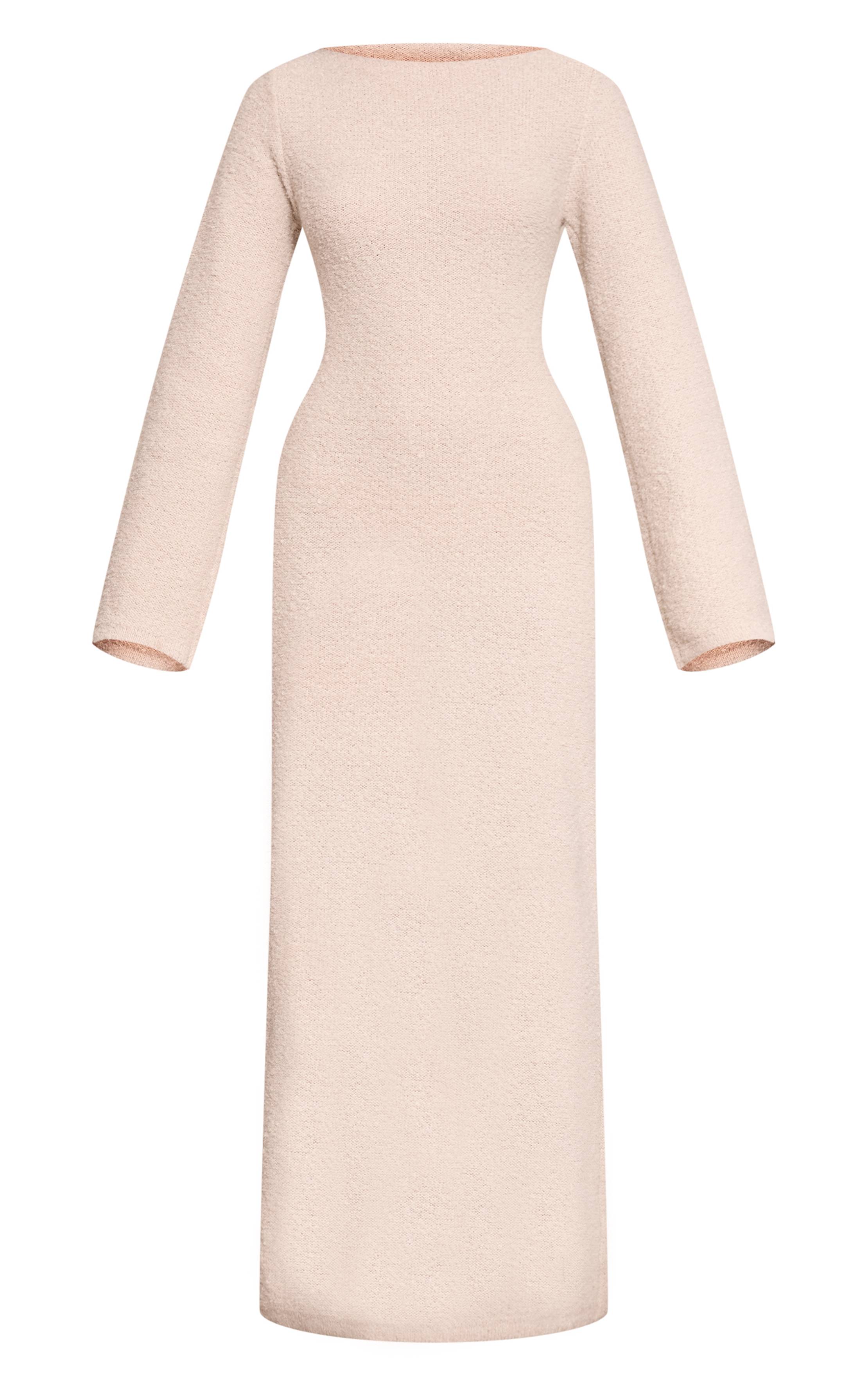 Crème Robe Maxi En Maille À Pompons Tricotée