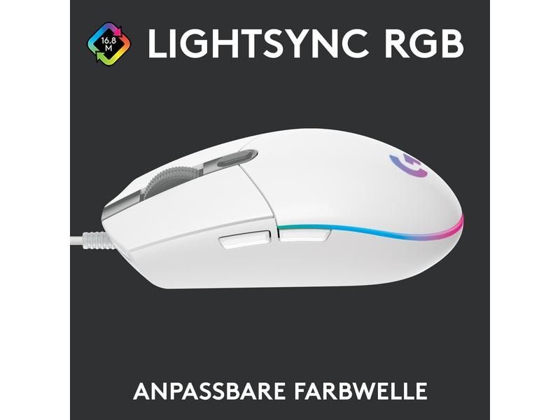 Logitech Gaming-Maus G203 Lightsync Weiss Reaktionsschnelle und leichte USB-Gamingmaus