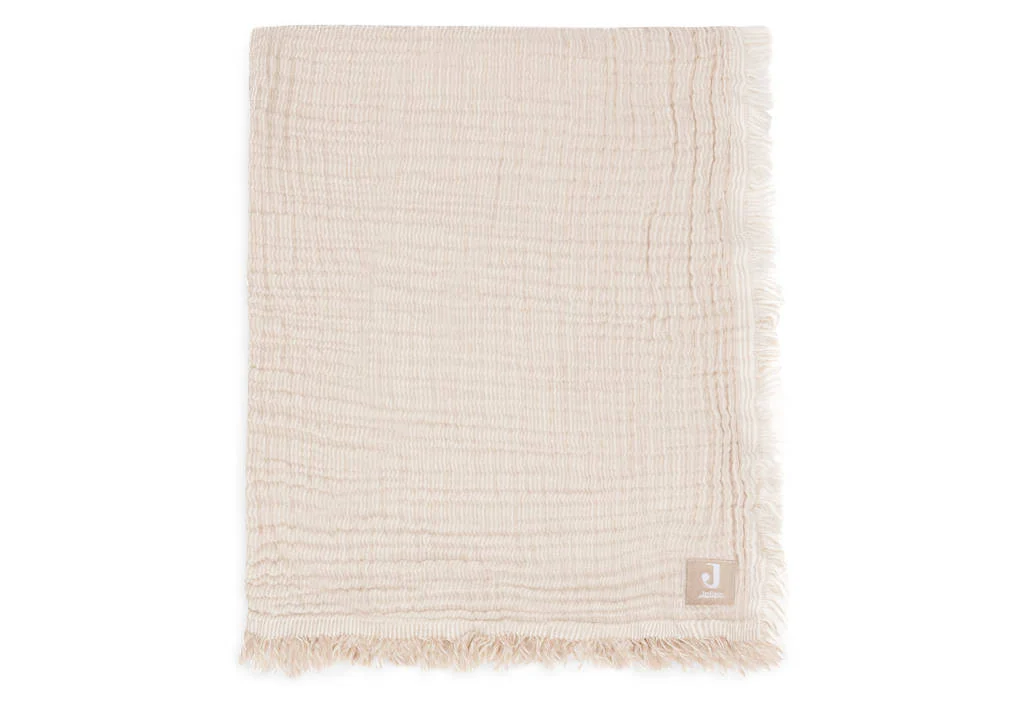 hydrofiele wiegdeken Fringe Stripe - Biscuit/Ivory