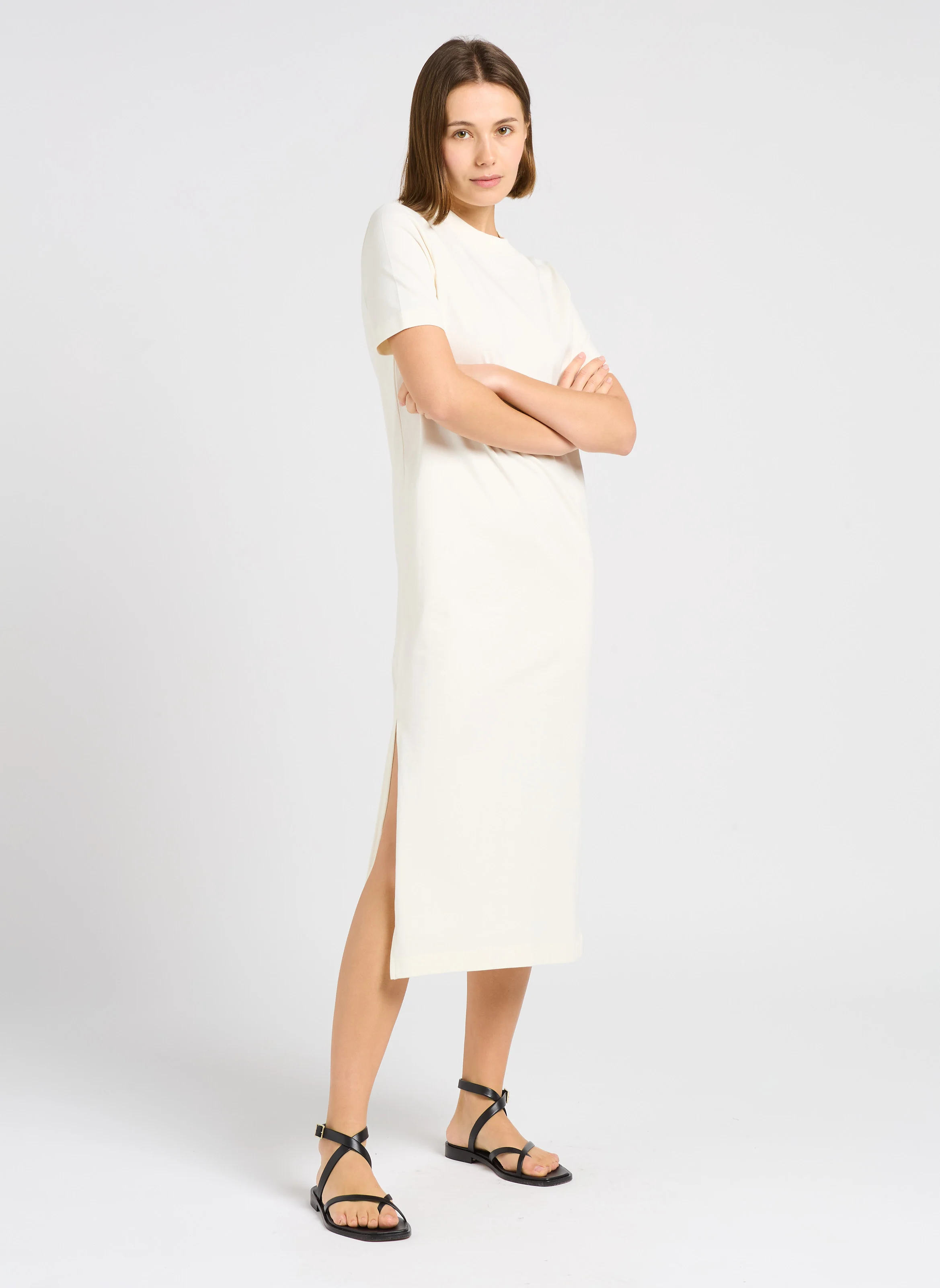 AXEL - Robe longue col rond en coton| Beige