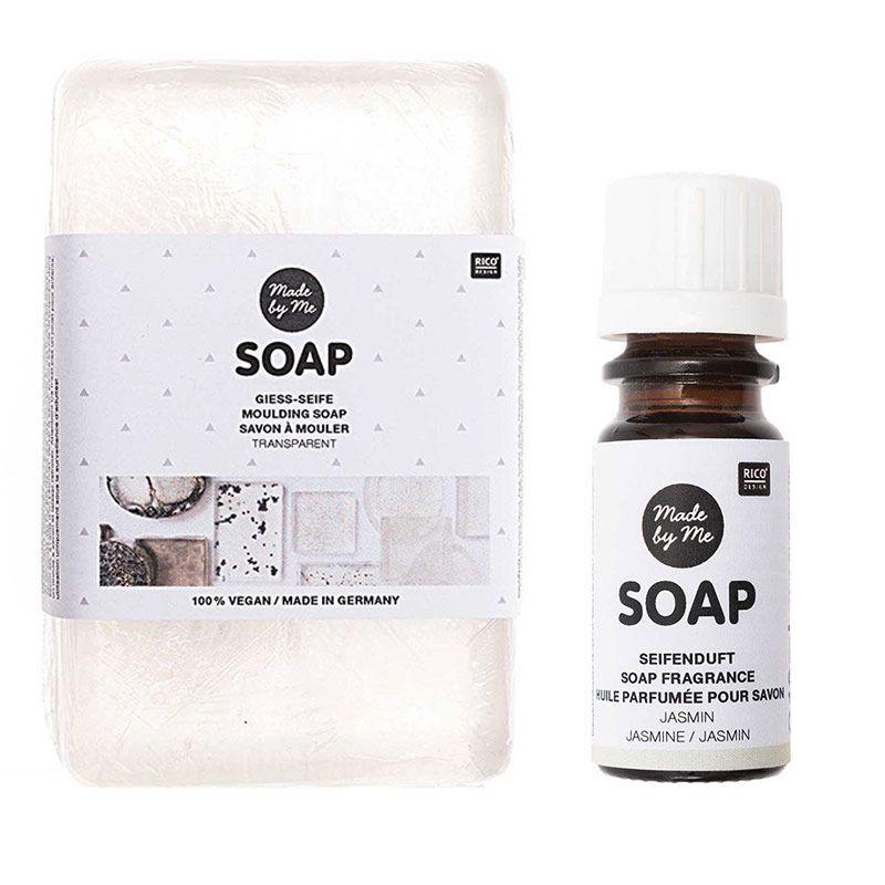 Savon à mouler transparent 100% vegan 250 g + huile parfumée jasmin