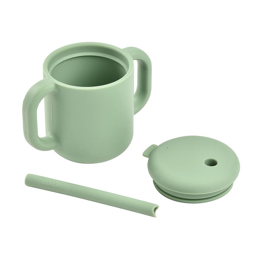 Tasse à paille en silicone sage green - Ecru