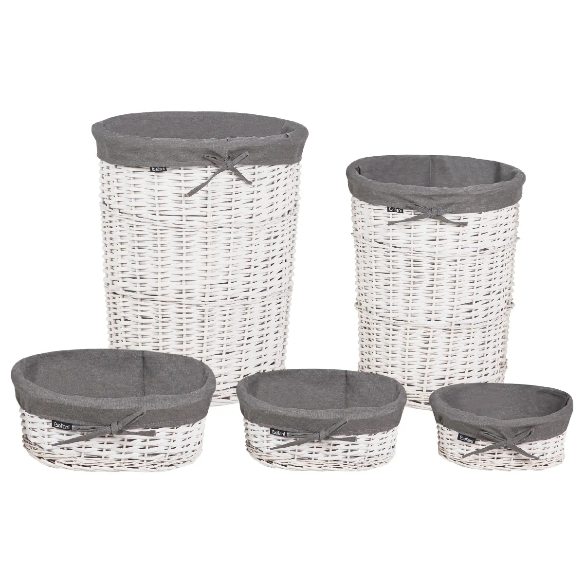 Beliani Lot de 5 paniers en saule gris VAKARI