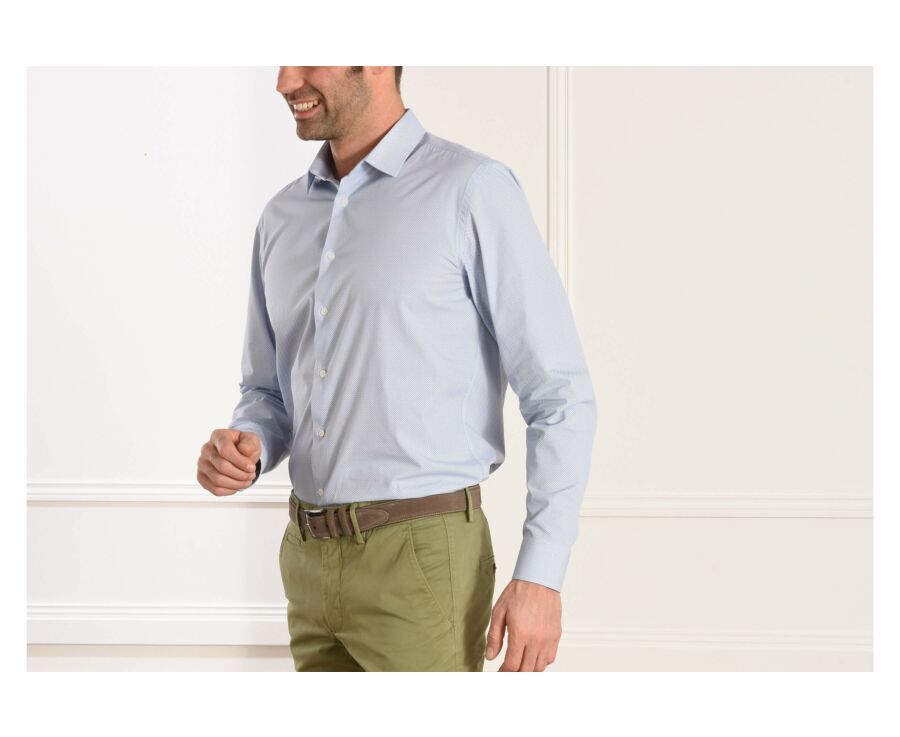 Chemise blanche imprimée motifs bleus - Col français - ARTHUS