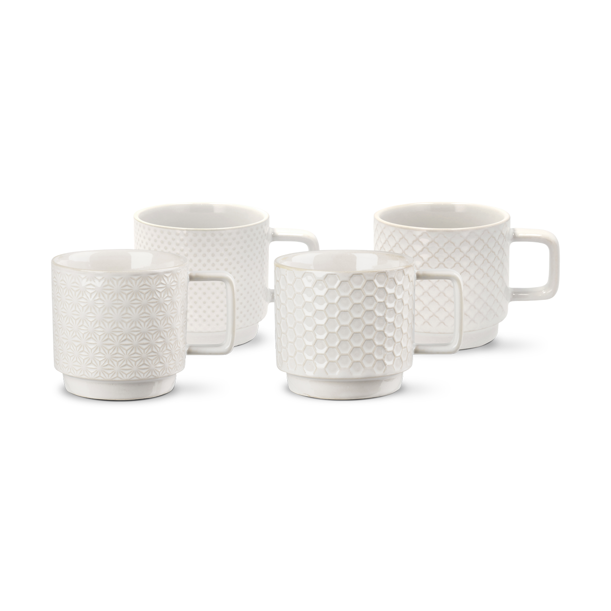 Villa Collection koffiekopjes Elstra met patroon gebroken wit - set van 4