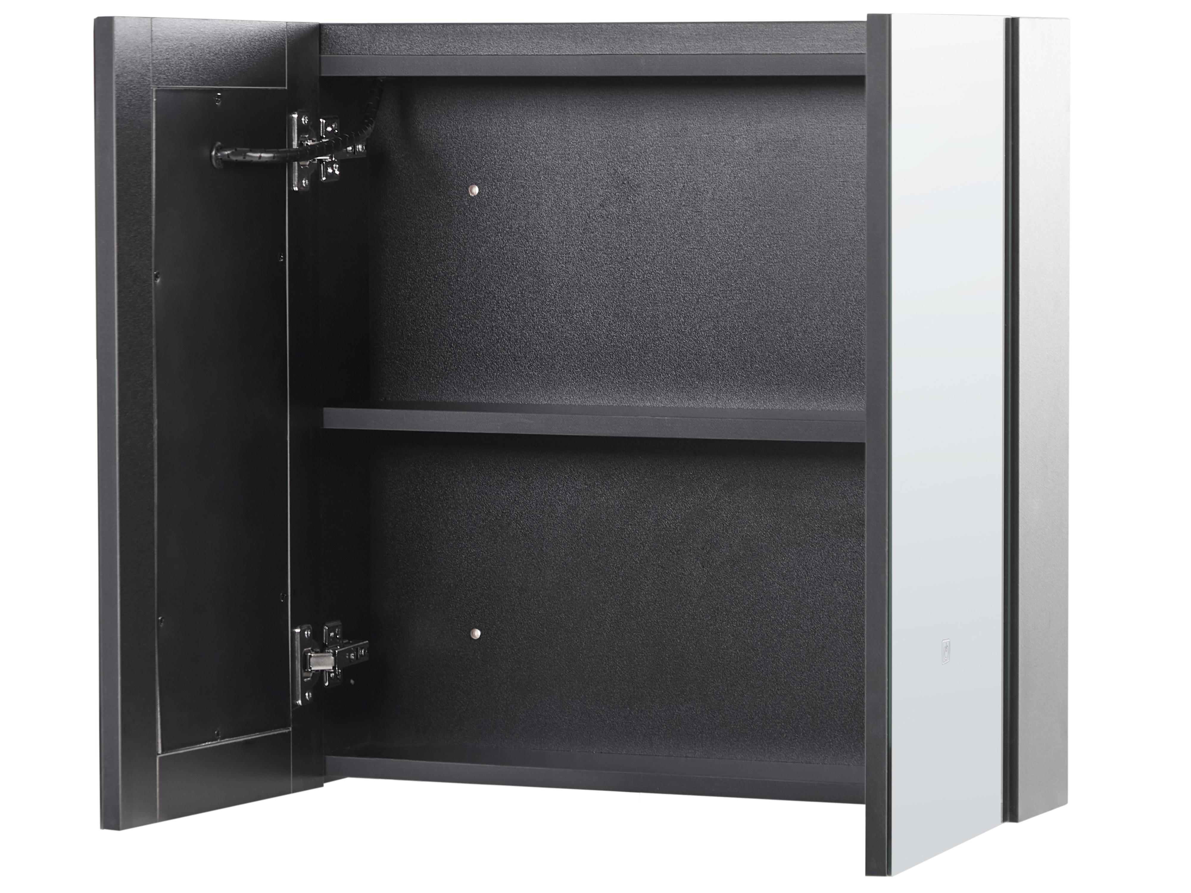 Badkamer wandkast met spiegel LED CHABUNCO 60 cm 60 cm Zwart