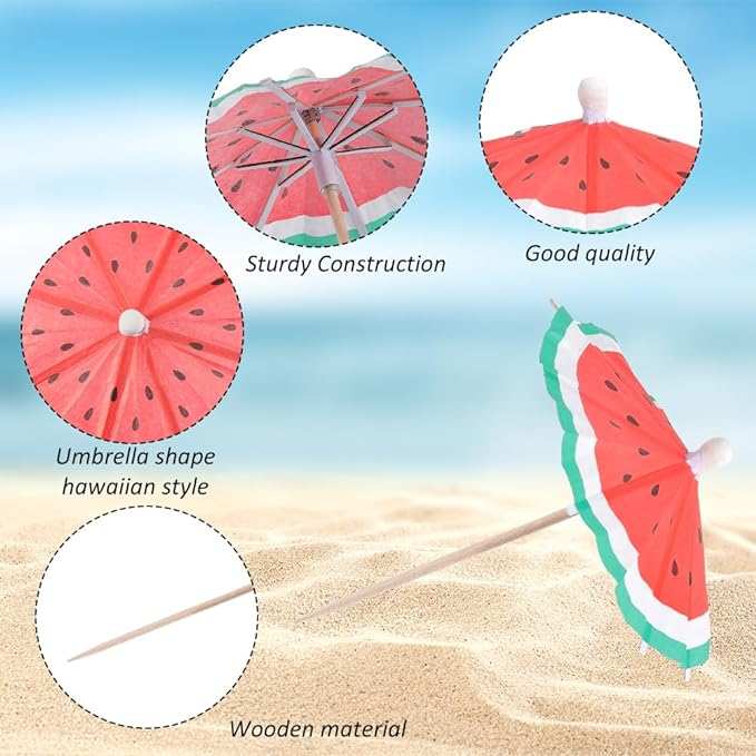(50er Set) Papier Cocktail Schirmchen Sommer Party Spiesse Deko Getränke Schirm - Wassermelone