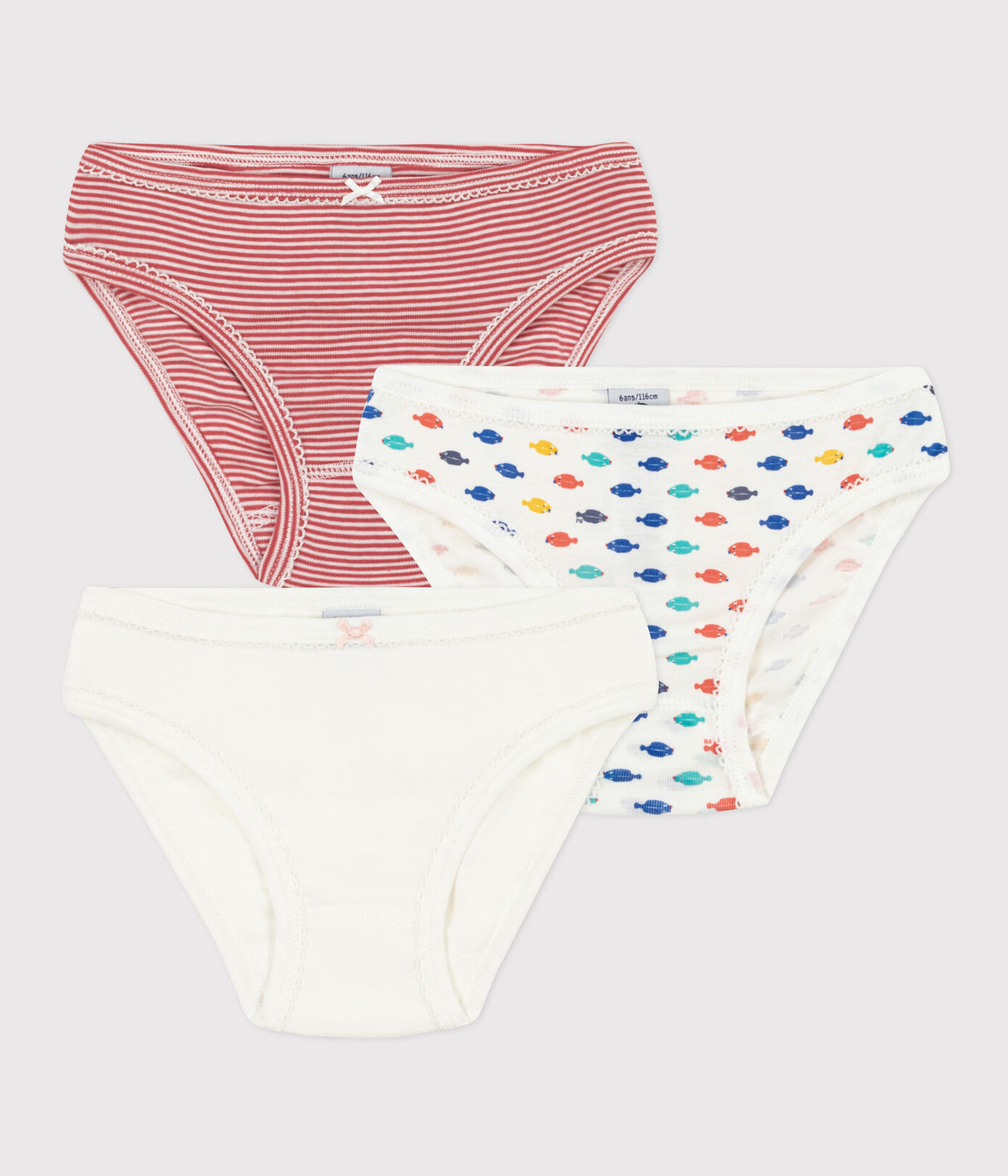 Lot de 3 culottes à bretelles animaux marins en coton petite fille