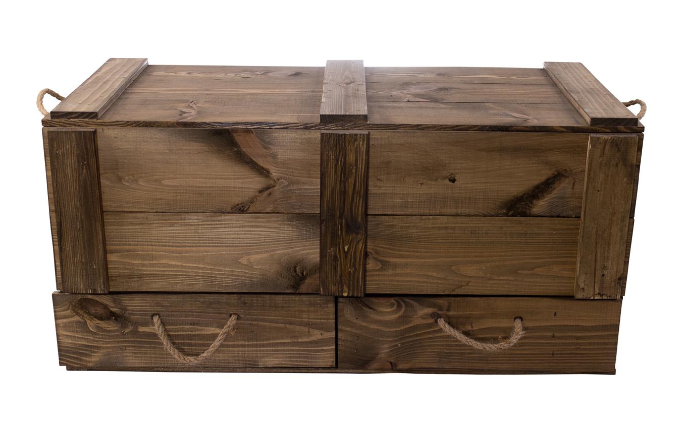 Truhe Vintage Braun, 85 x 40 cm<br>Holztruhe mit 2 Schubladen