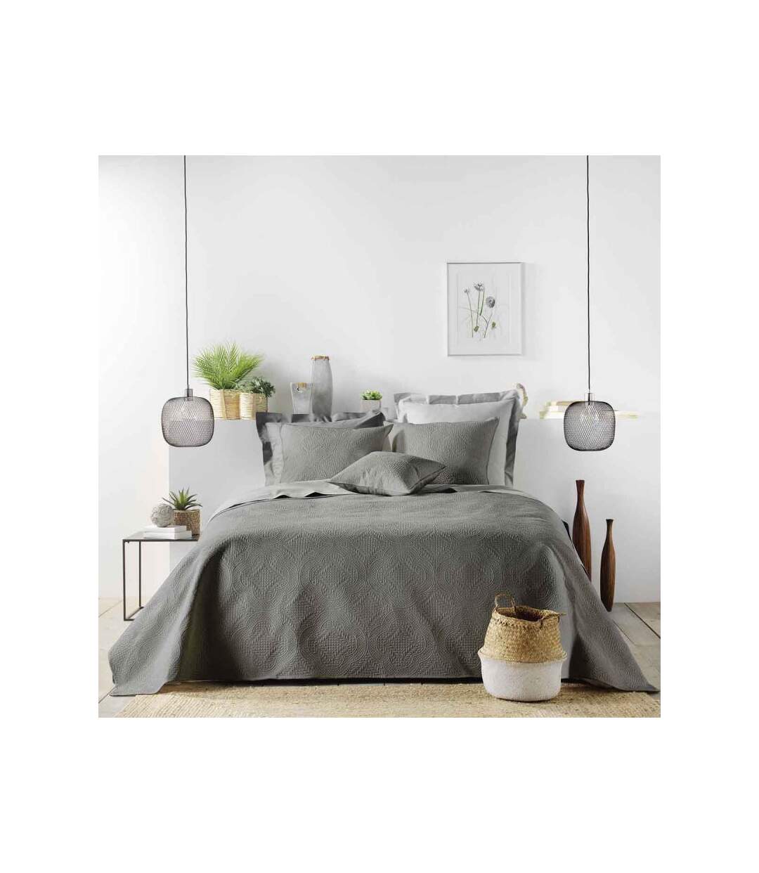 Couvre-Lit Matelassé Romane 220x240cm Anthracite