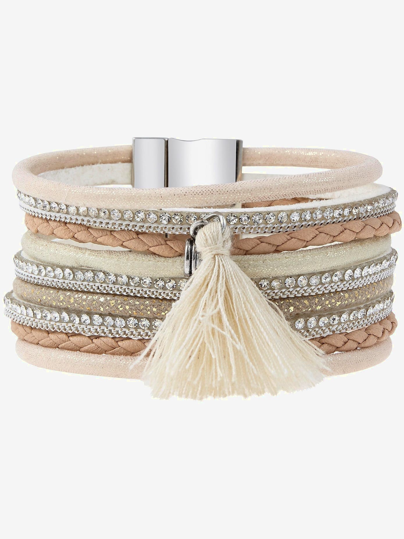 Bracelet bandes multi-rangées avec houppe