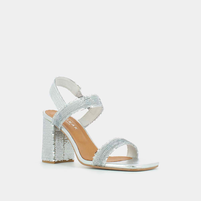 Sandales à talons hauts et brides  en sequins argent