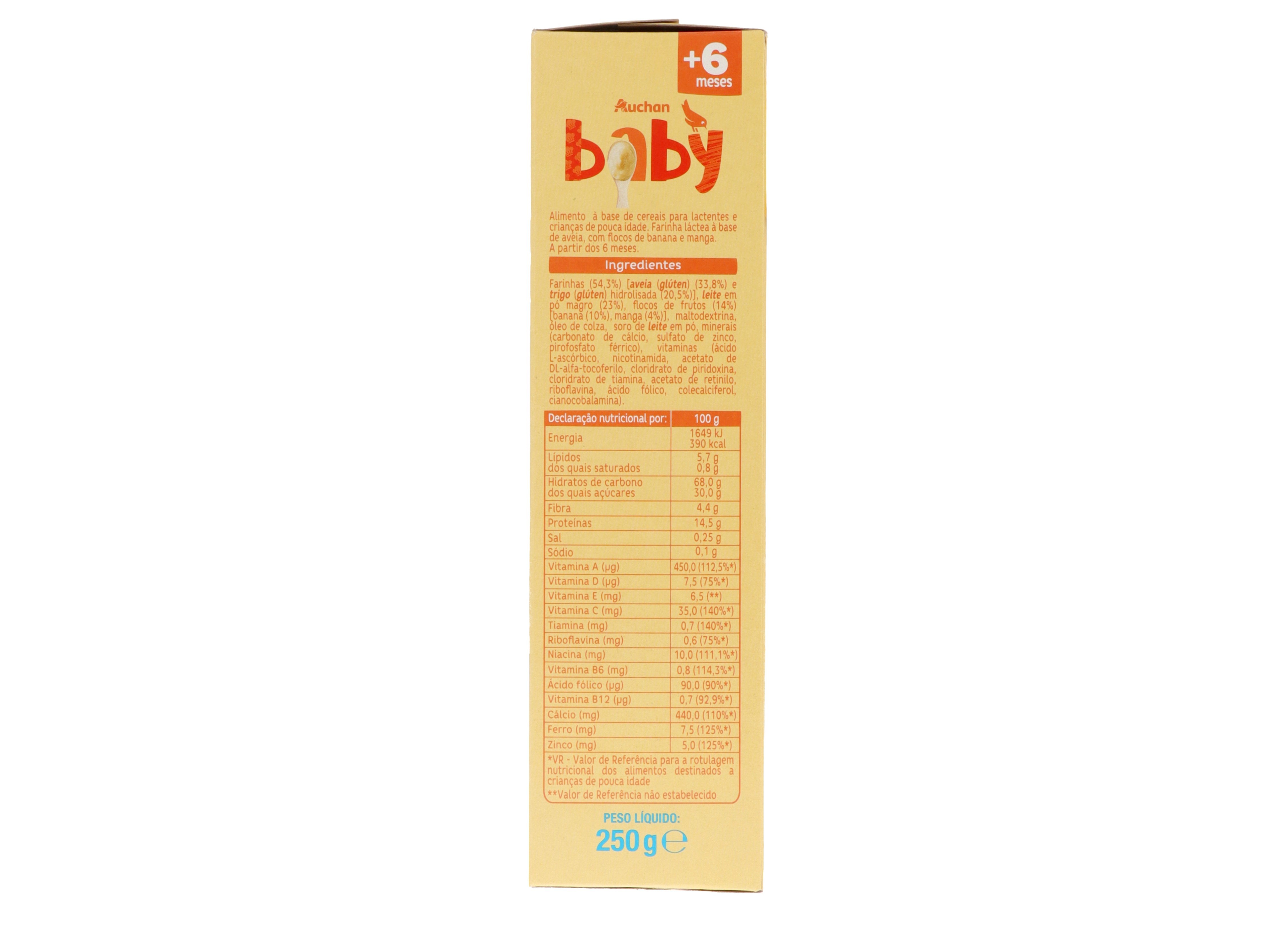 PAPA INFANTIL AUCHAN BABY LÁCTEA AVEIA MANGA E BANANA 250G