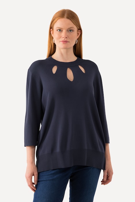 Pullover, Cut-Outs, Stehkragen, 3/4-Arm, Rippstrick