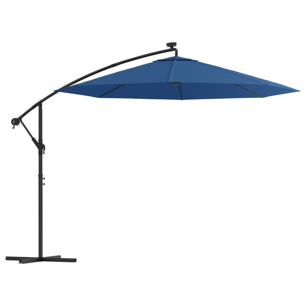 Parasol mobilier de jardin déporté à led et mât en acier 300 cm azuré