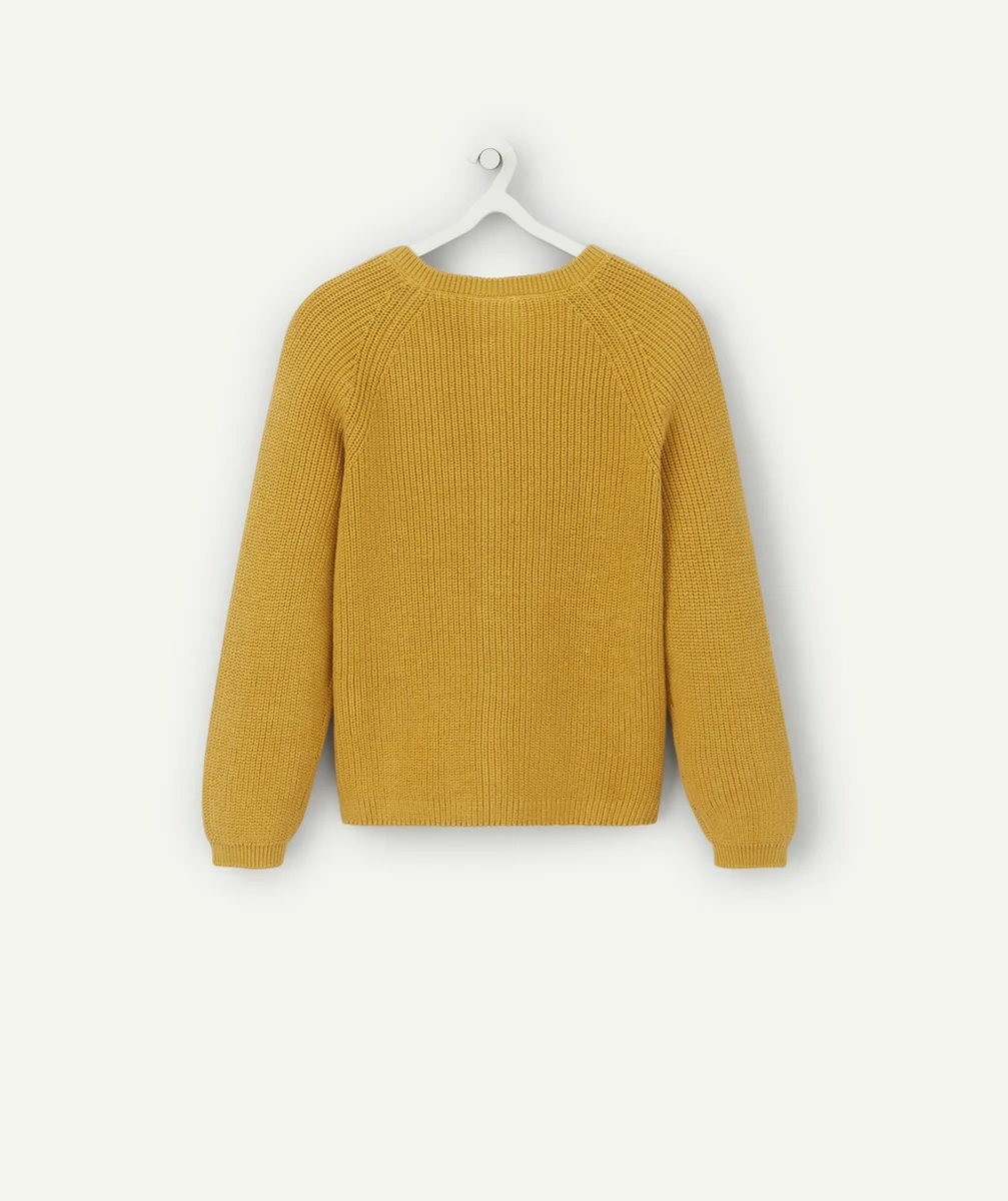 CARDIGAN EN MAILLE BÉBÉ FILLE JAUNE AVEC BOUTONS PAILLETÉS