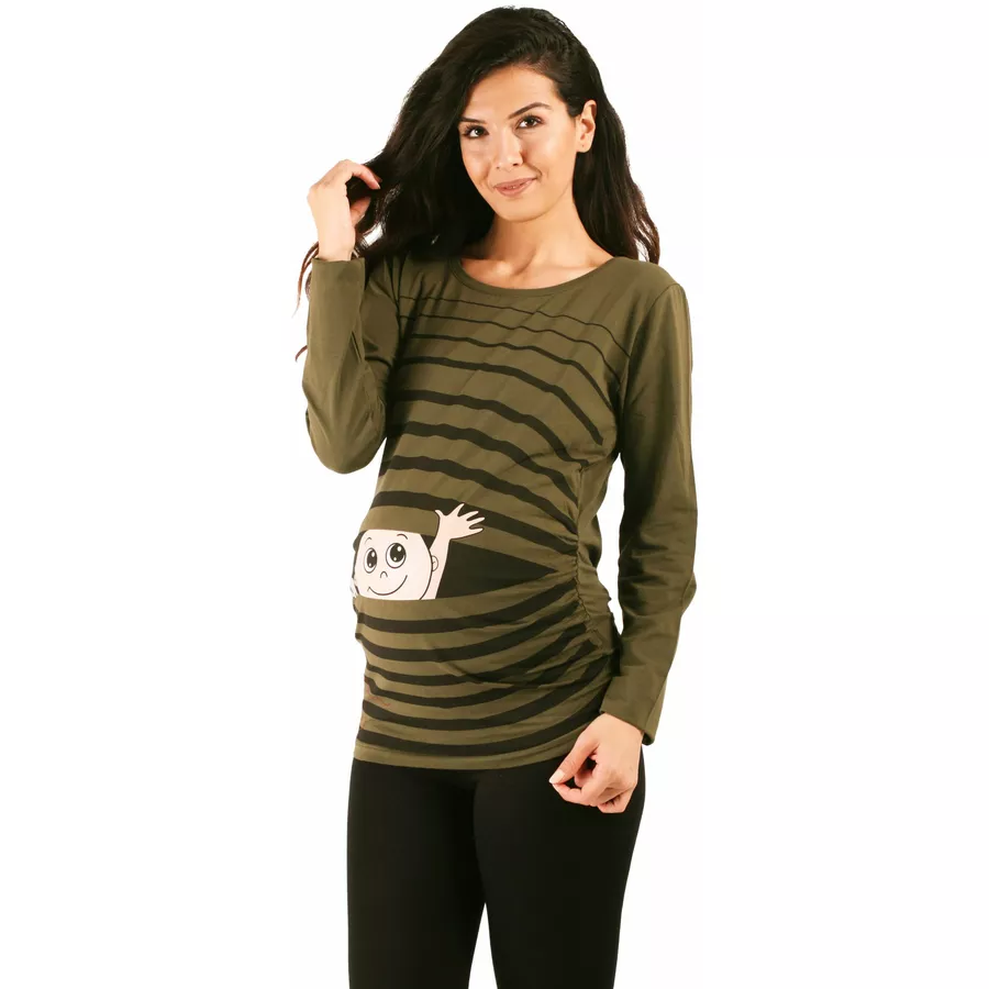 M.M.C. Umstandslangarmshirt Winke Winke mit Motiv Khaki