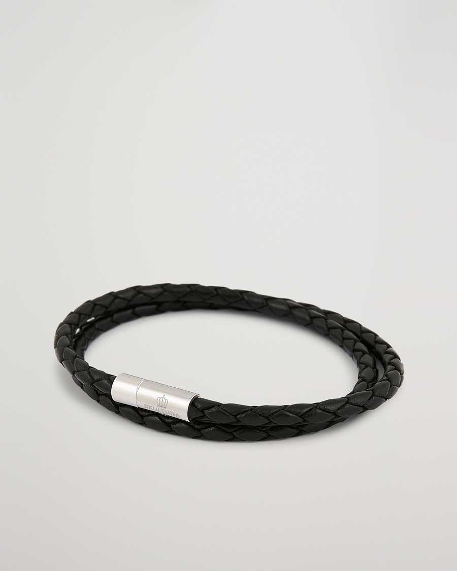Skultuna Two Row Leather Bracelet Black Steel