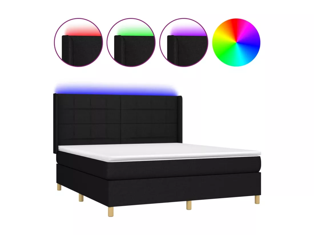 Sommier tapissier avec matelas et LED Noir 180x200 cm Tissu