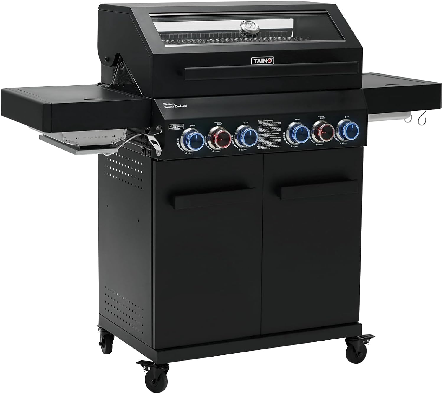 TAINO PLATINUM YAMARA DARK 4+2 Gasgrill Stahl 4 Brenner Keramik Sear-Burner Keramik Backburner Piezo-Zündung Grillrost Gusseisen
