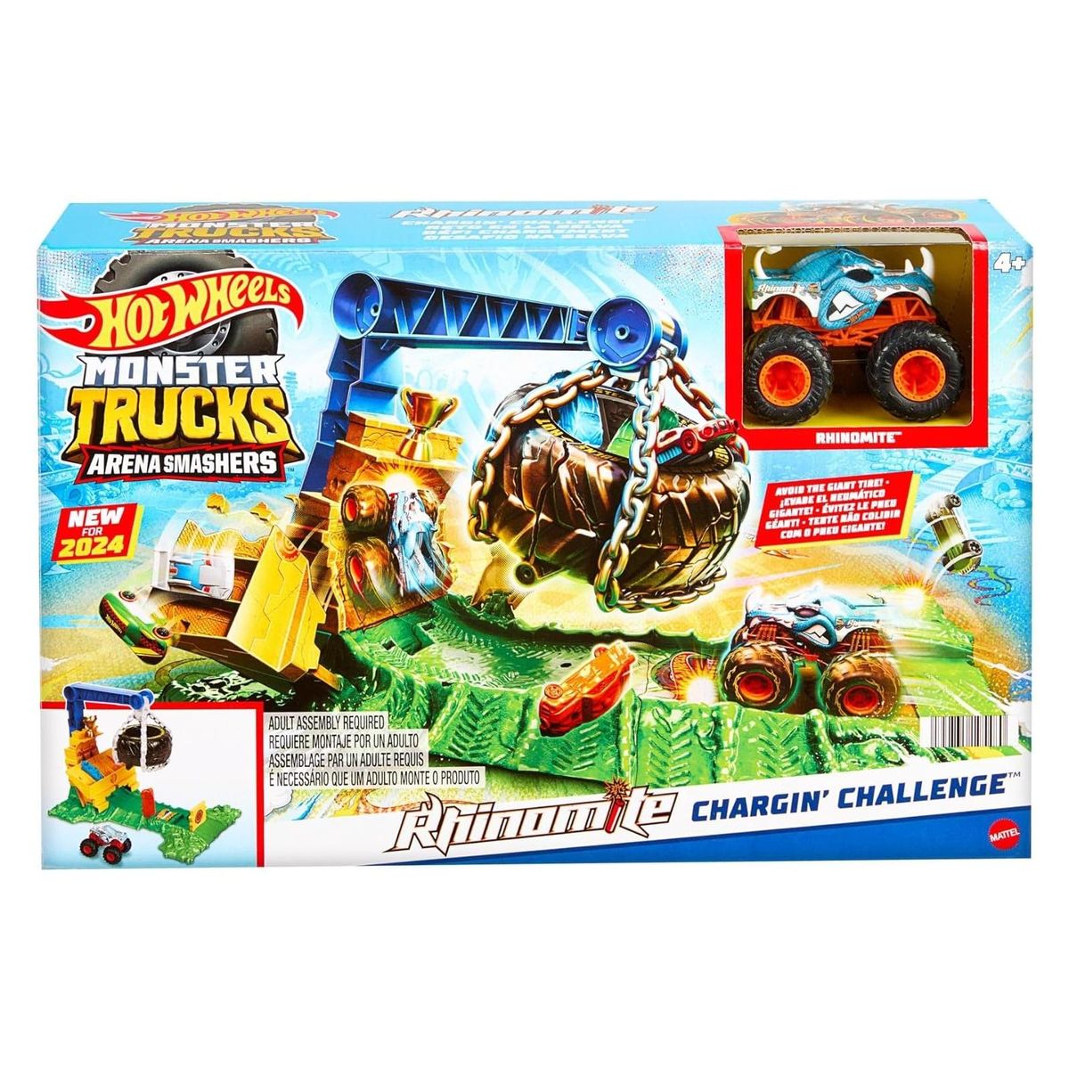 Mattel HTP18 - Hot Wheels - Monster Trucks - Arena Smashers - Spielset mit einem Fahrzeug, Chargin Challenge
