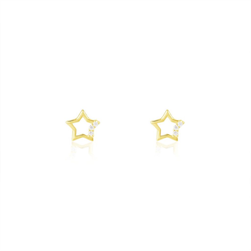 Boucles D'oreilles Puces Camomille Or Jaune Oxyde De Zirconium