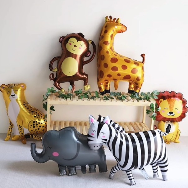 (7er Set) Kinder Geburtstags Party Ballon Folien Luftballon - Safari Tiere