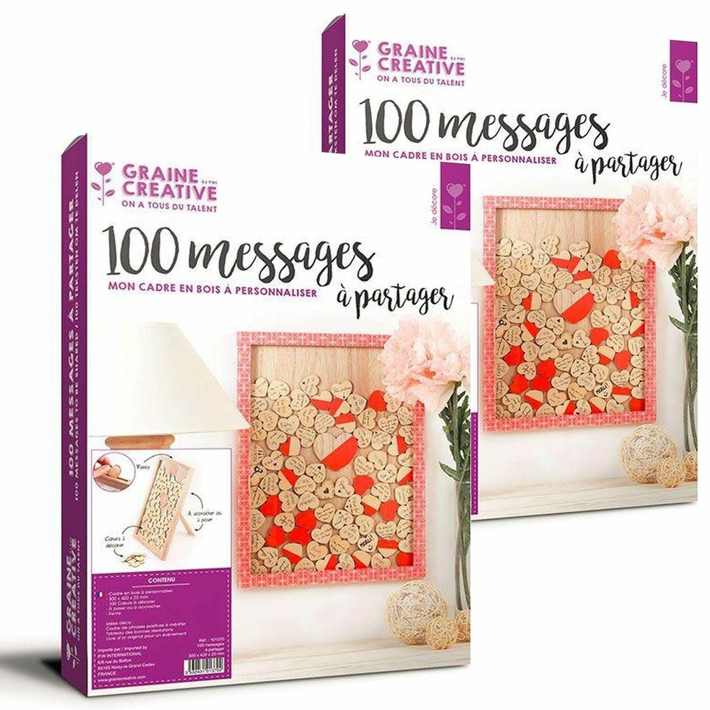 2 cadres en bois personnalisables 30 x 42 cm - 100 messages coeurs