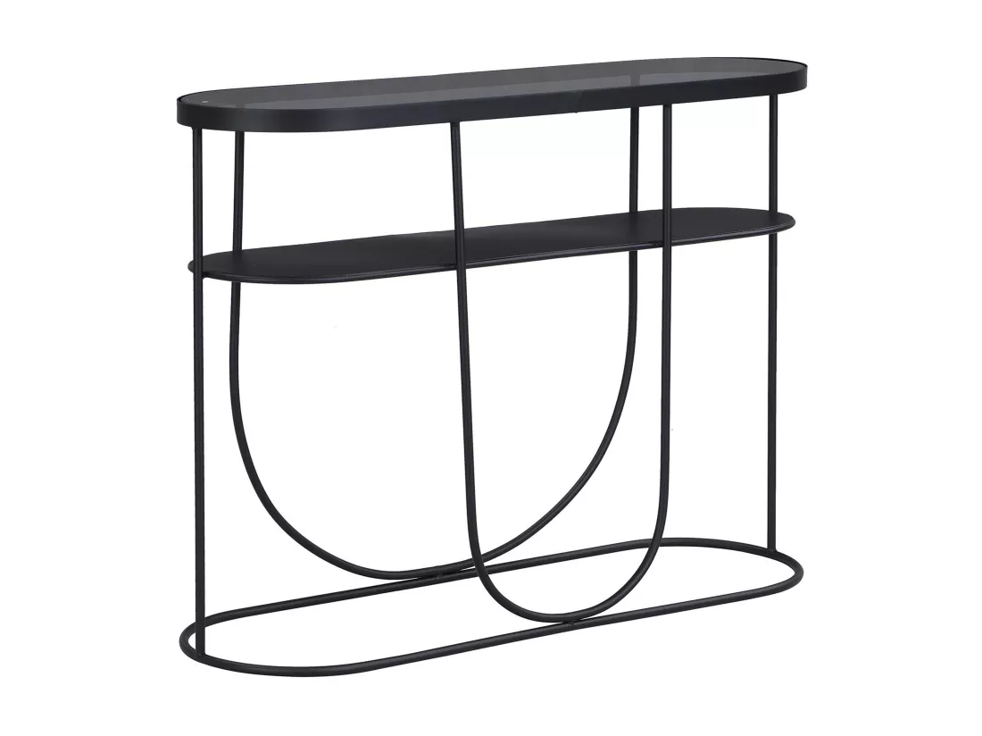 Console avec 1 étagère en métal et verre fumé - Noir et Transparent - PRETORIA