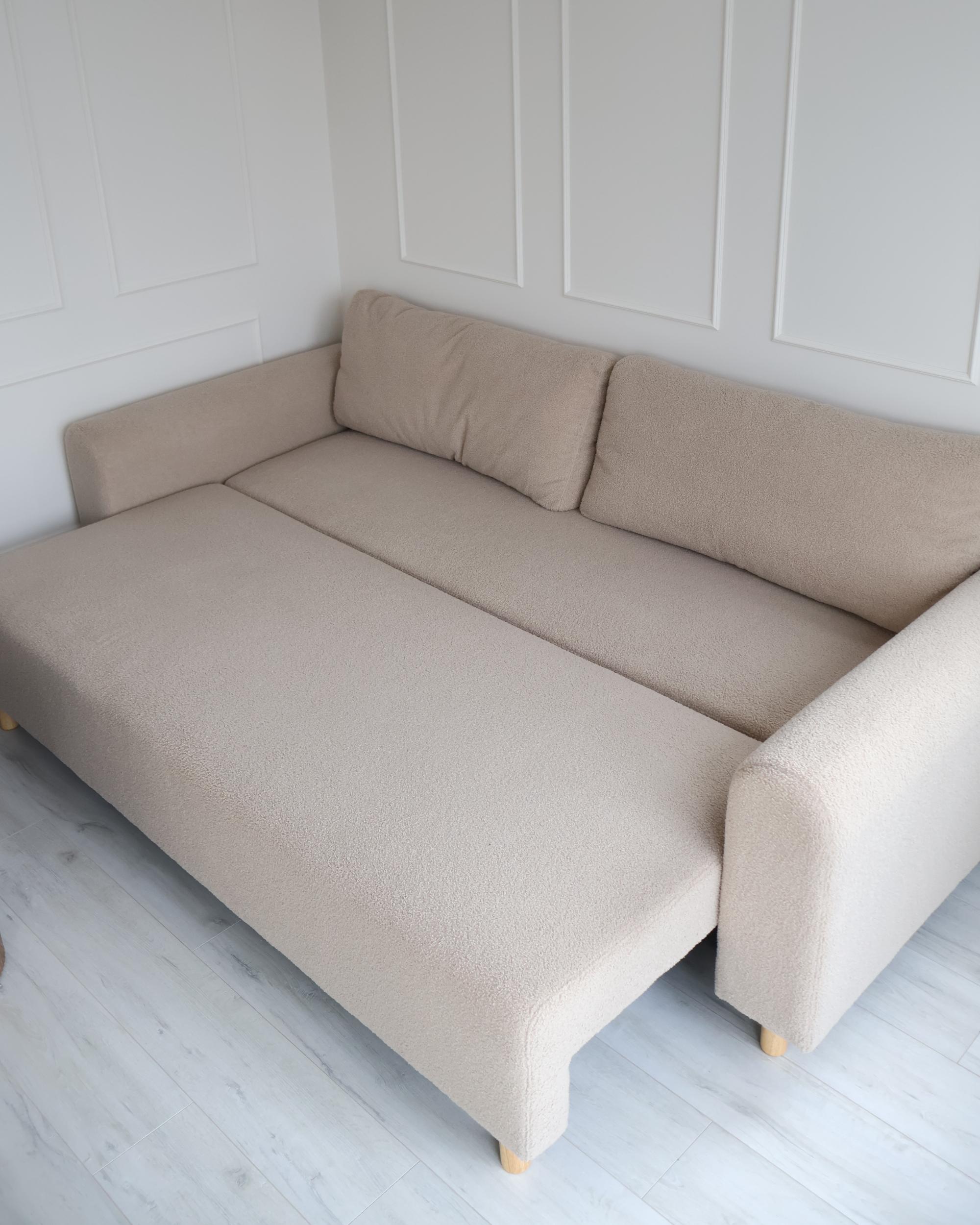 Slaapbank 3-zits KVAM Bouclé Lichtbeige met opbergruimte