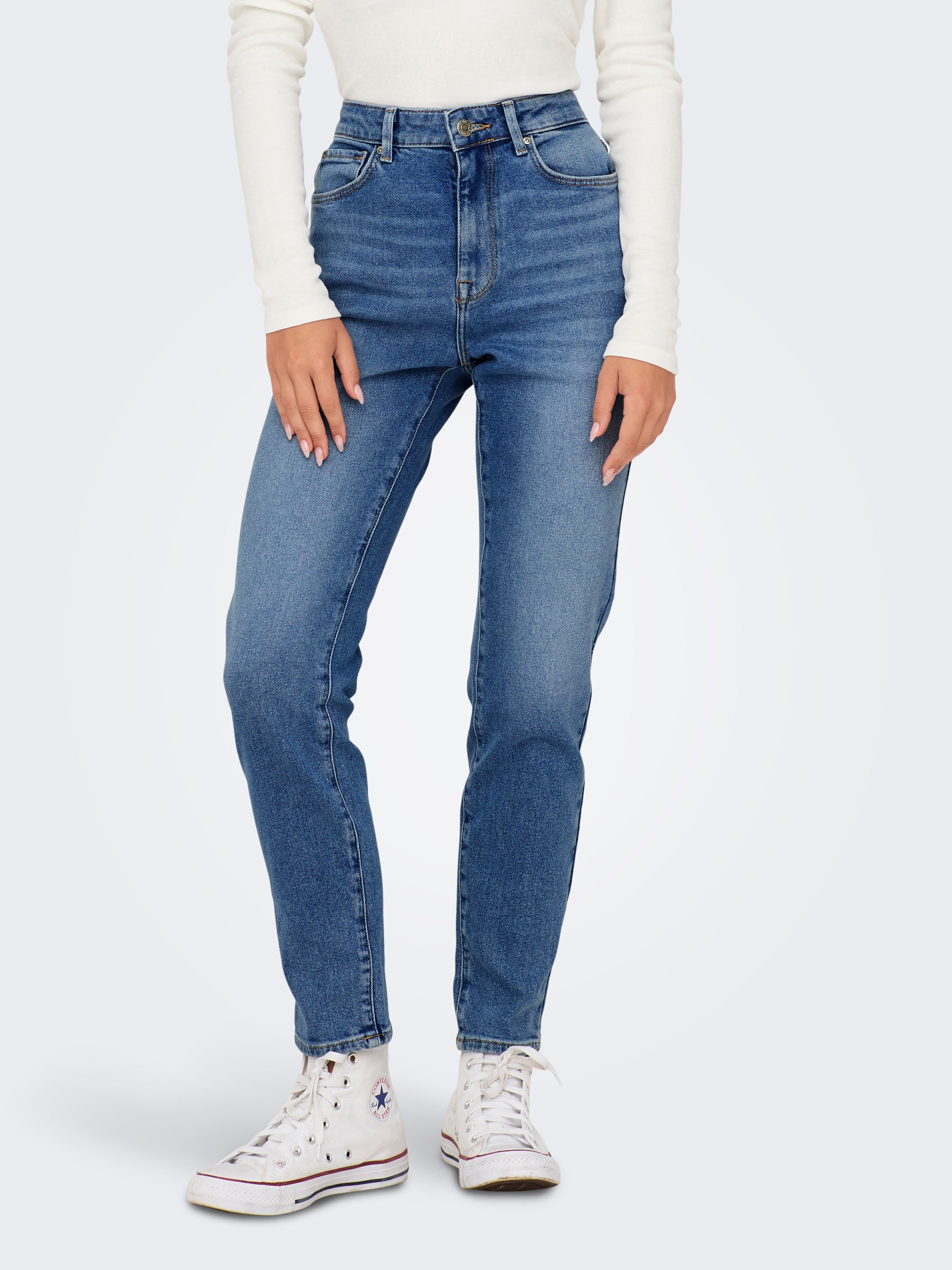 ONLEMILY Hohe Taille Gerade geschnitten Jeans Medium Blue Denim