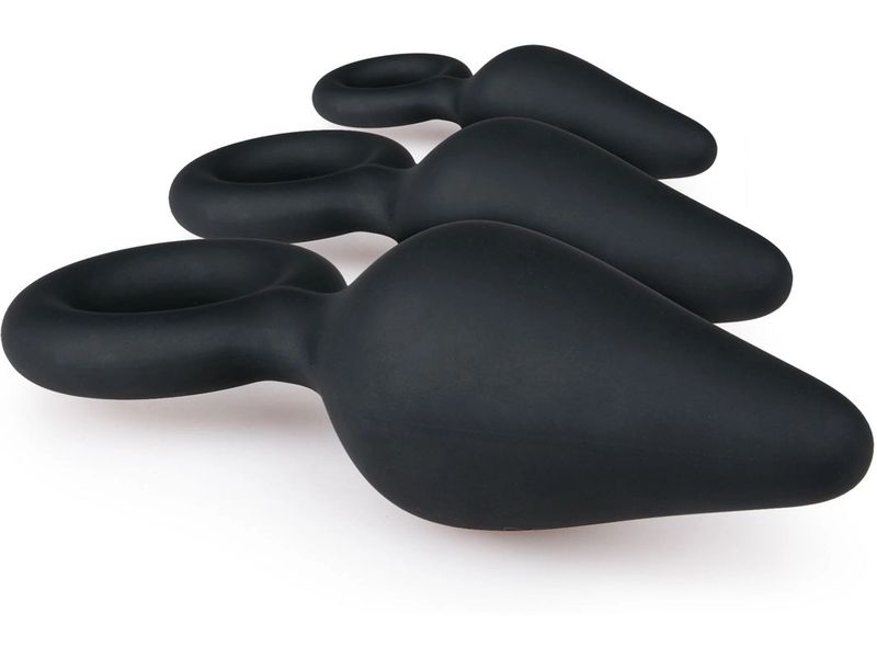 Easytoys Buttplugs mit Rückholring Set Schwarz Sexspielzeug Kollektion für die anale Stimulation