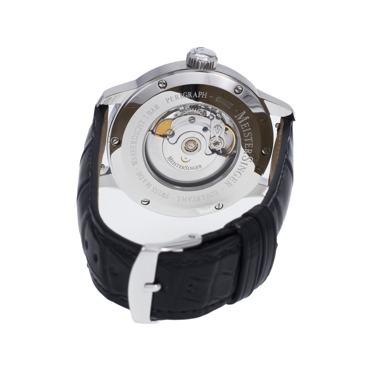 Montre d'occasion Meistersinger perigraph cuir noir acier homme automatique