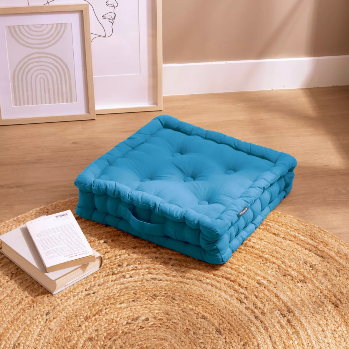 Coussin de sol coton (40 x 40 cm) Pixel Bleu turquoise