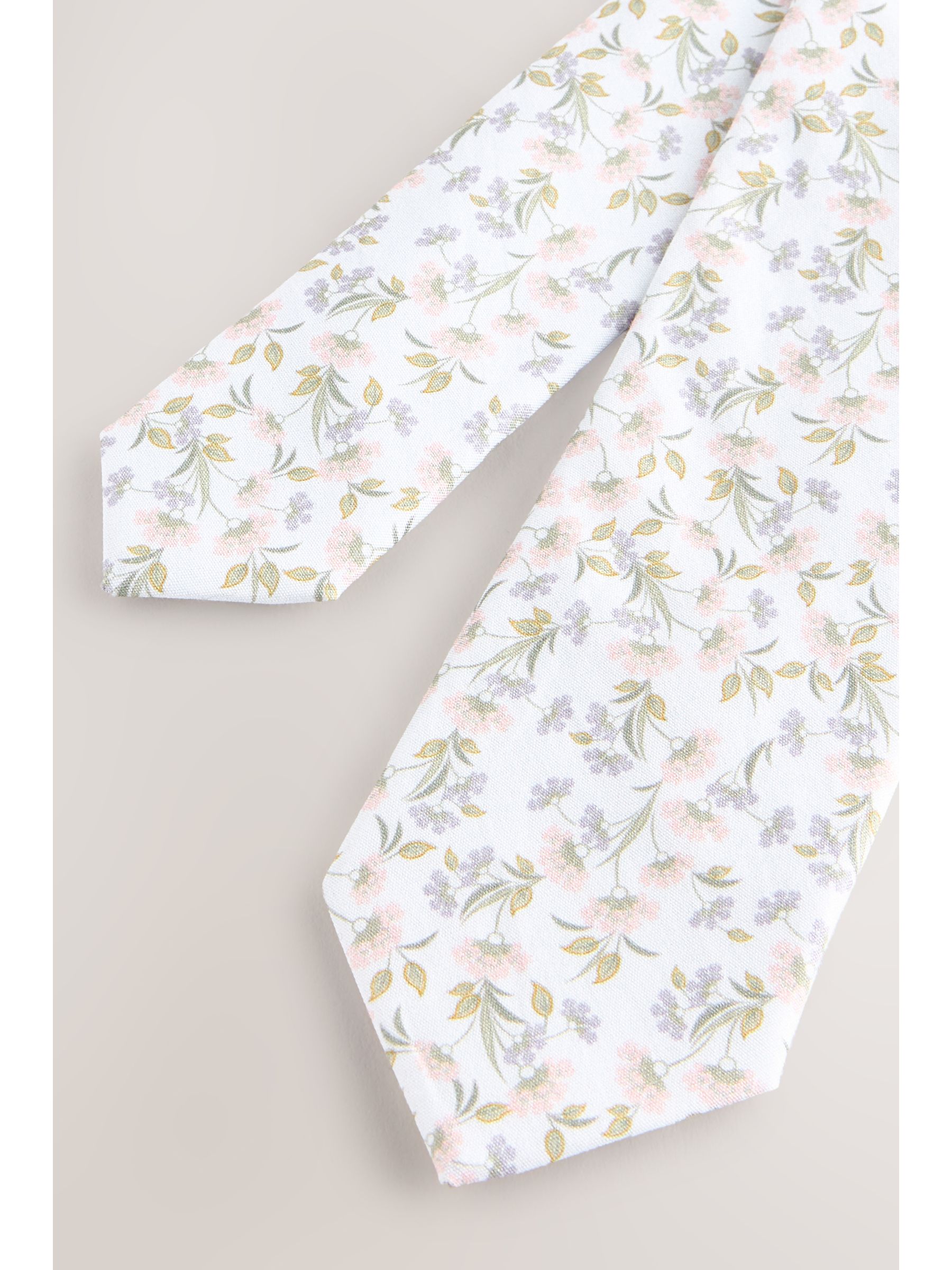 Wit - Bloemenprint 100% katoenen Stropdas (1-16jr)